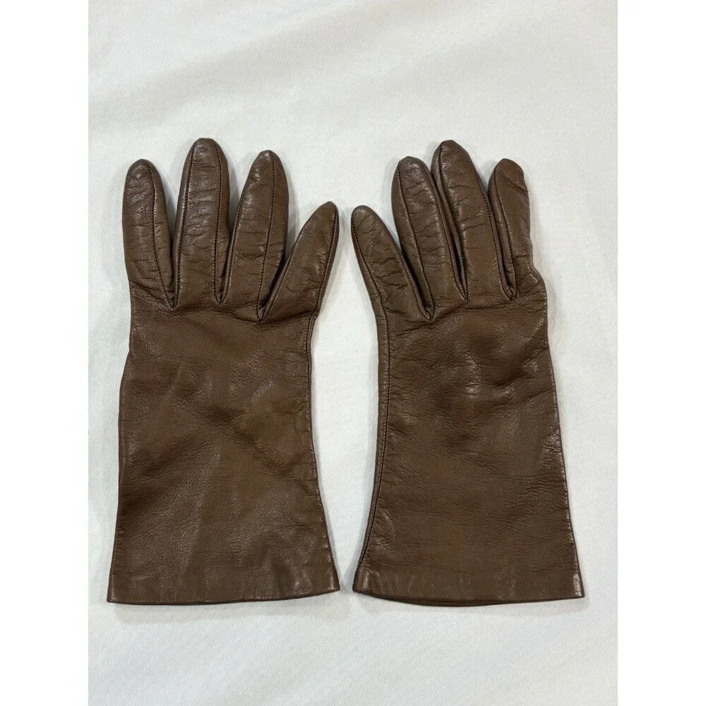 Neiman Marcus Women's Brown Soft Leather Silk Lined Gloves Size 7